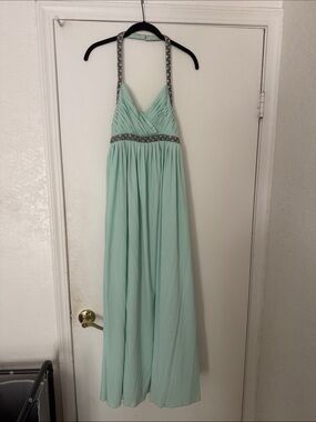 Vintage Victoria Royal Ltd Mint Halter Maxi Gown with Beaded Accents